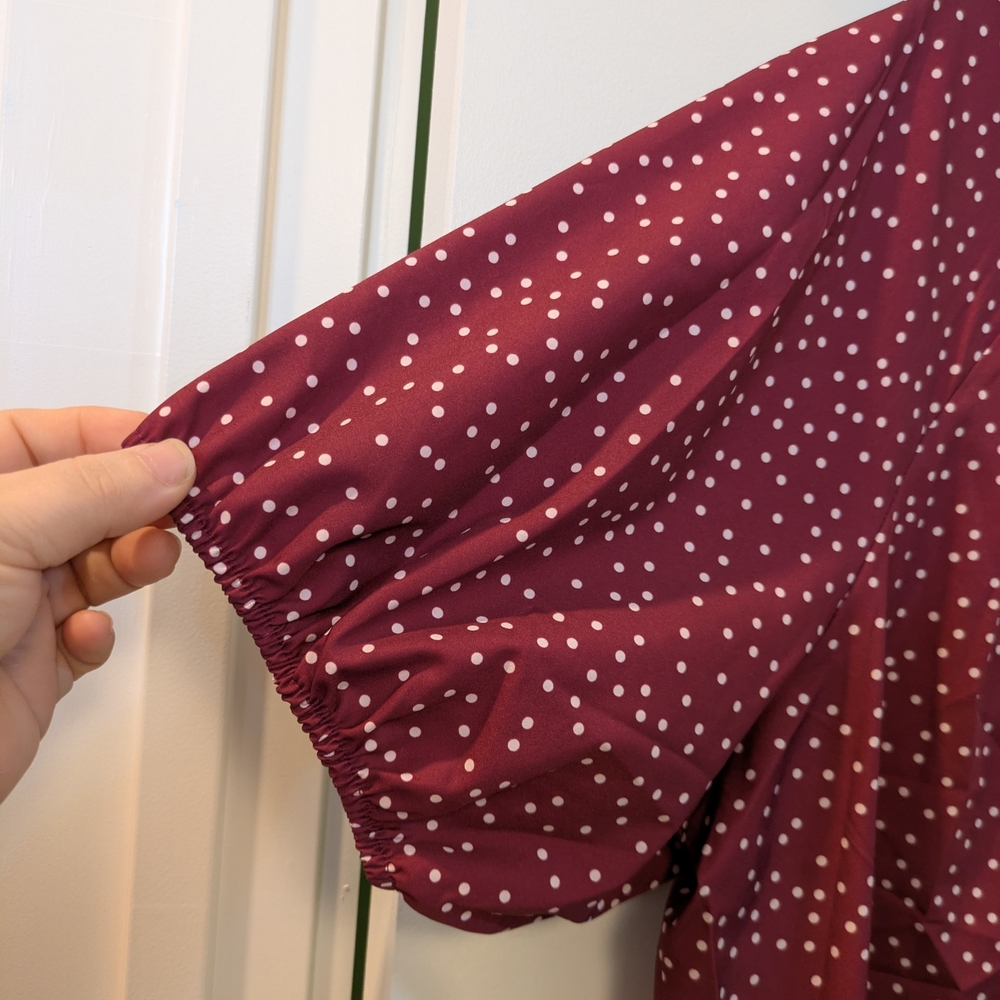BloomChic Burgundy Polka Dot Scoop Neck Blouse - Picture 4 of 11